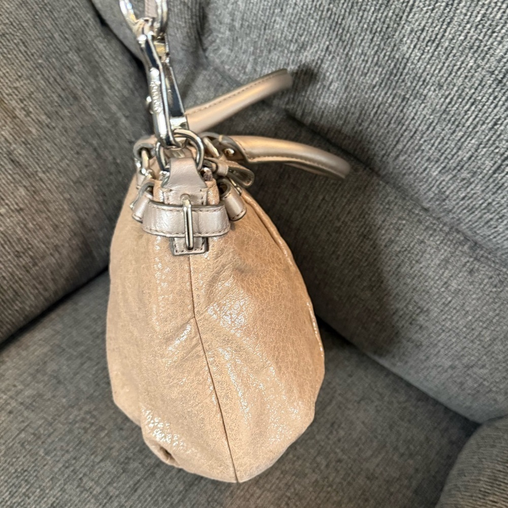 Coach Tan Metallic  Madison Satchel with Double Handles and Detachable Strap - Picture 7 of 15